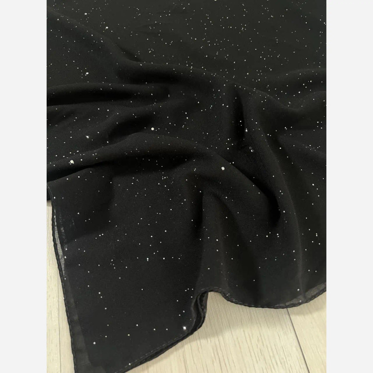 شال کرپ مشکی اکلیلی شیفون وارداتی سایز 70 در 198