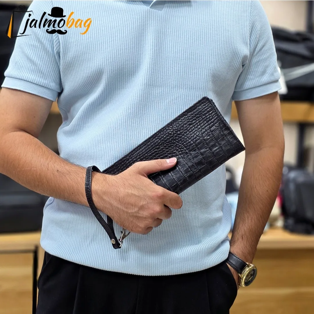 کیف دسته چک چرم طبیعی گاوی مردانه با جای کارت و موبایل