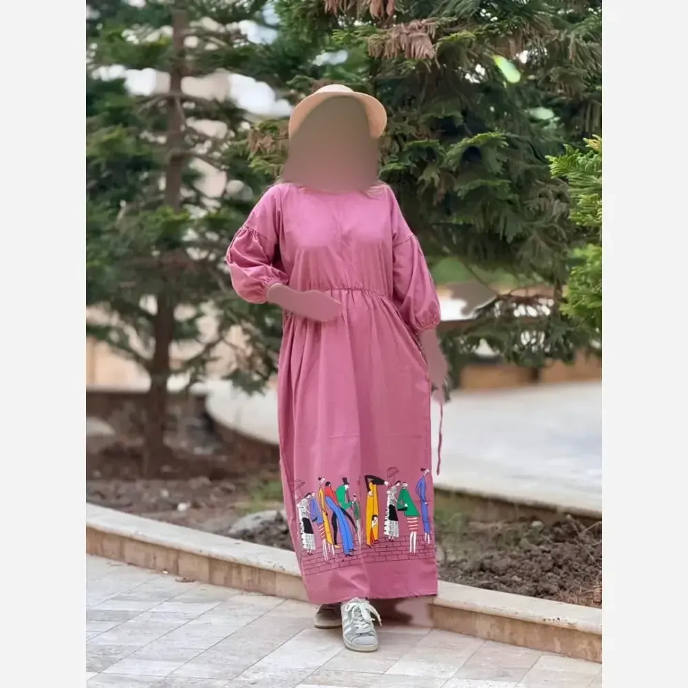پیراهن لینن زنانه طرح سرخپوستی فری سایز قد 135