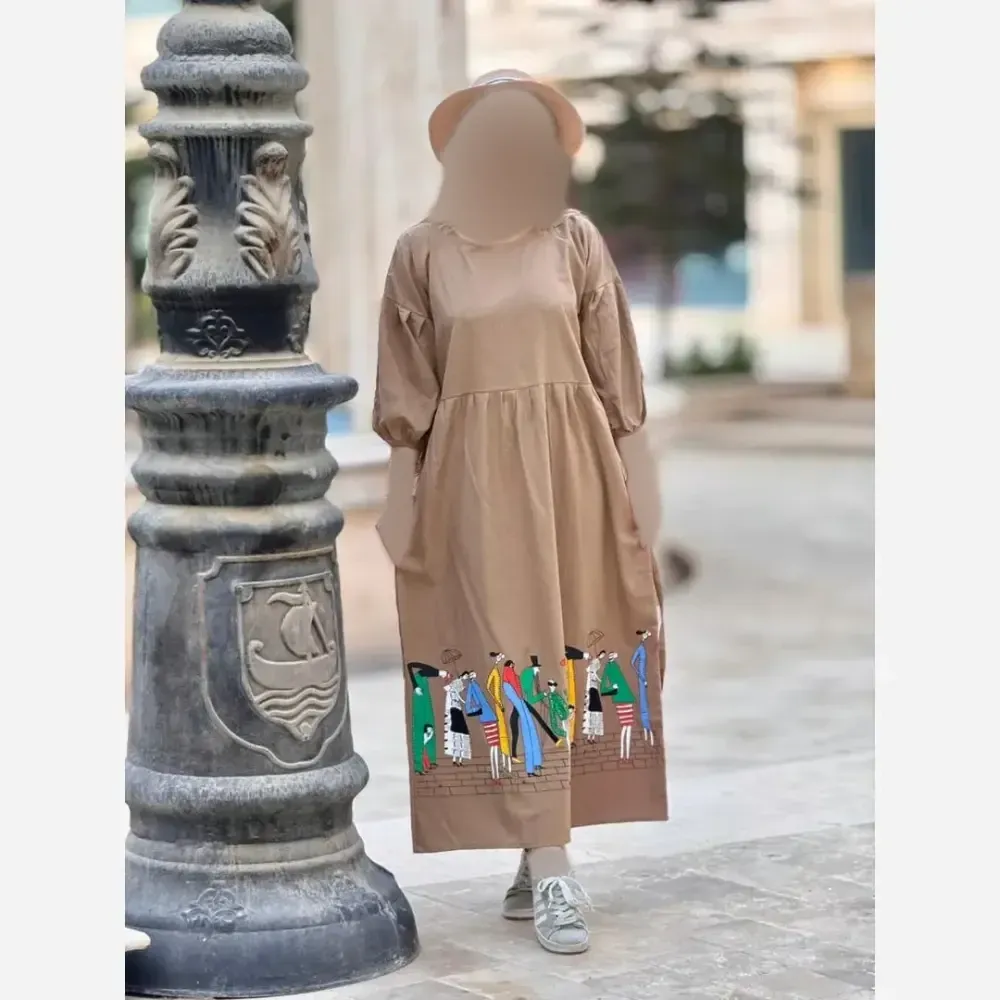 پیراهن لینن زنانه طرح سرخپوستی فری سایز قد 135