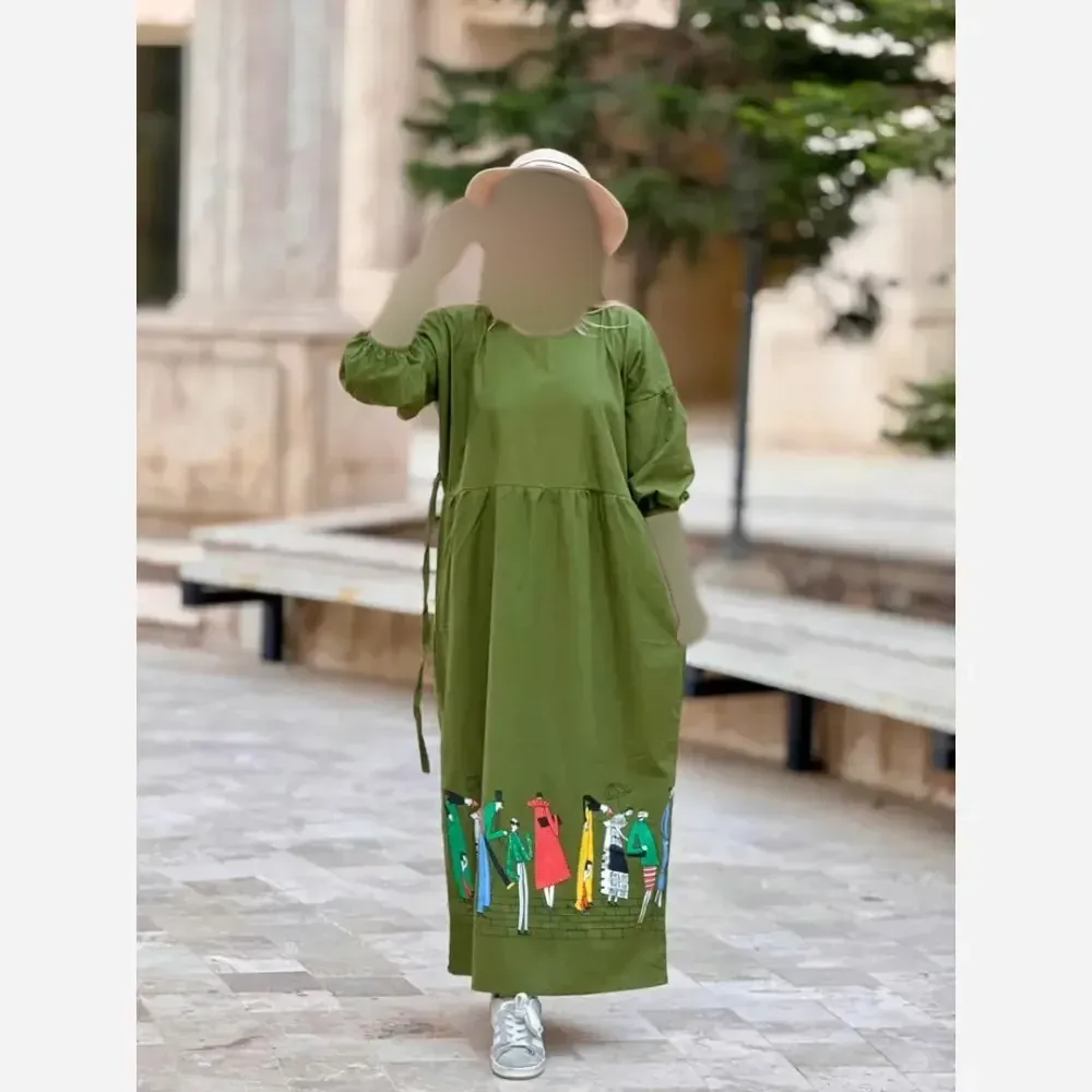 پیراهن لینن زنانه طرح سرخپوستی فری سایز قد 135