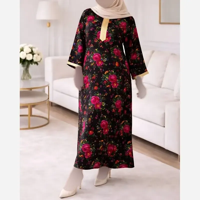 کفتان نخی ساحلی پیراهن گلدار سنتی بلند خنک آستین بلند فری سایز
