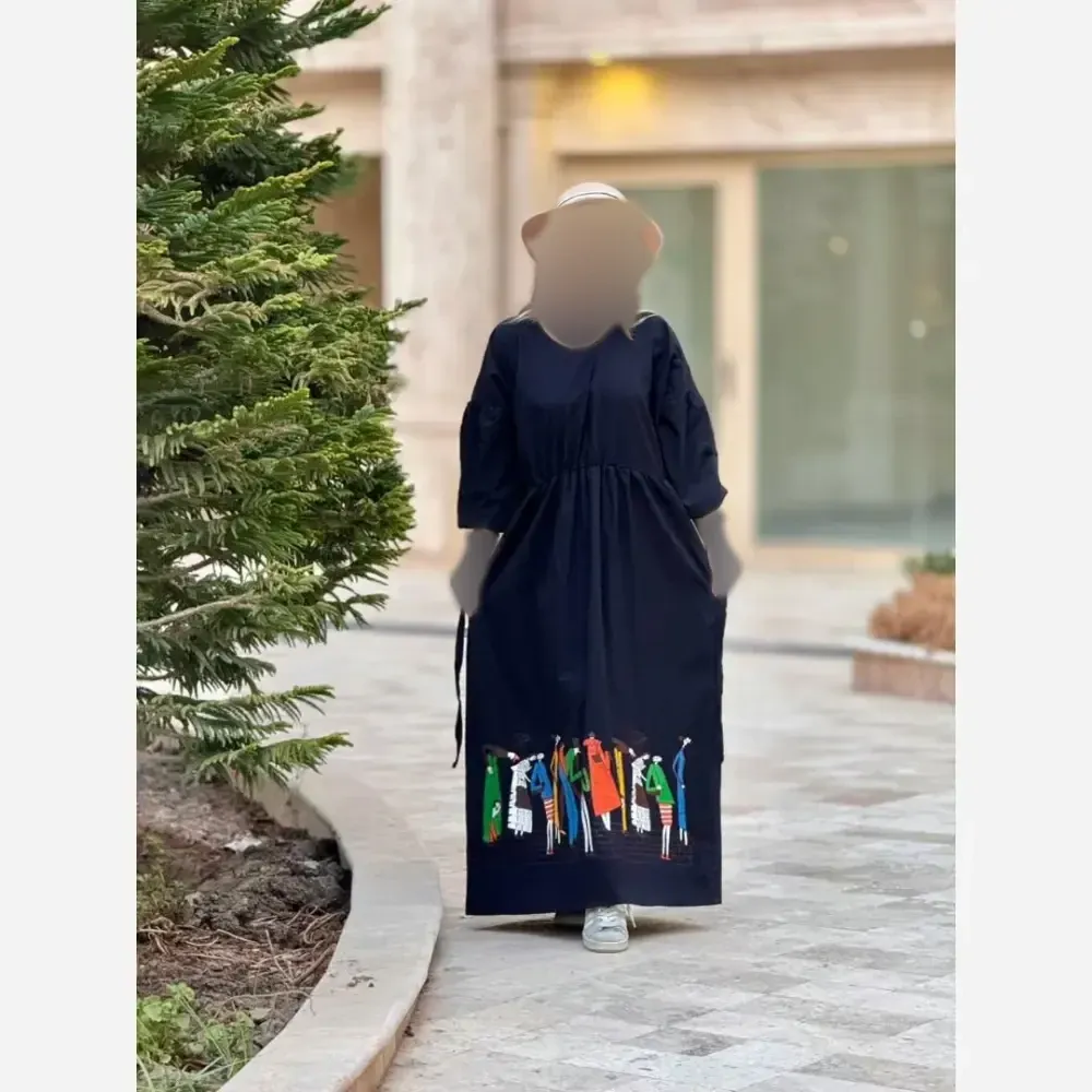 پیراهن لینن زنانه طرح سرخپوستی فری سایز قد 135