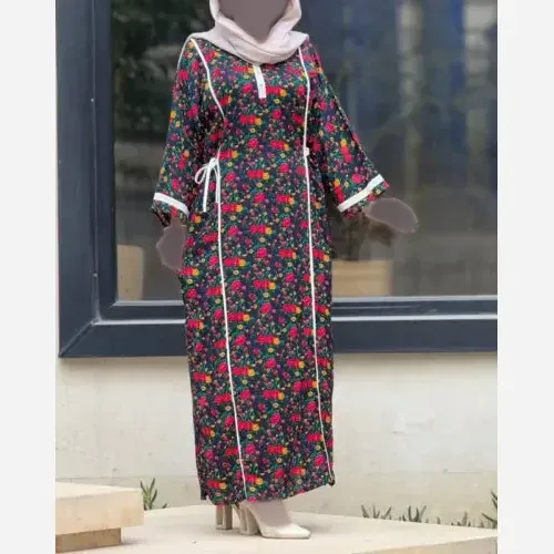 پیراهن نخی ترکمنستان فری سایز نواردوزی شده خنک