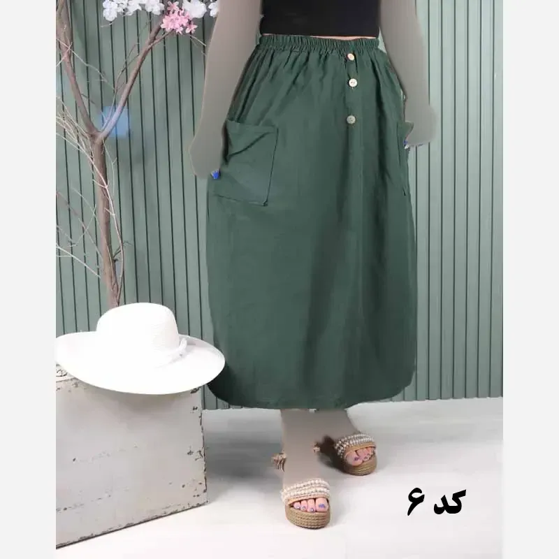 دامن لینن دو جیب فری سایز خنک تابستانی