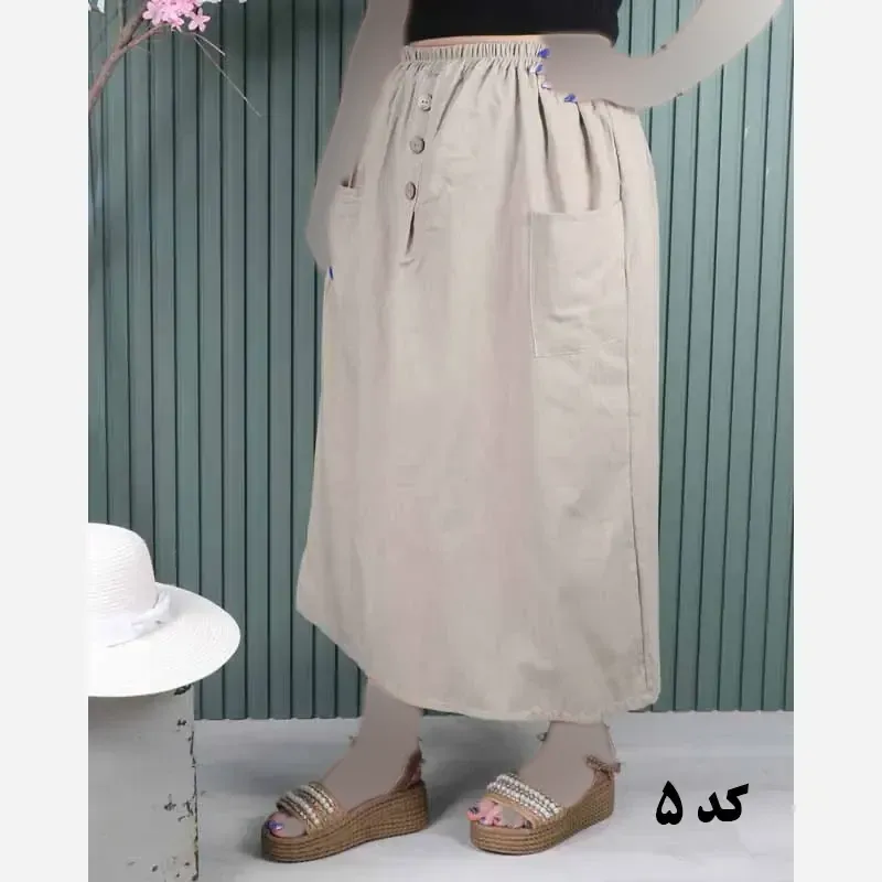 دامن لینن دو جیب فری سایز خنک تابستانی