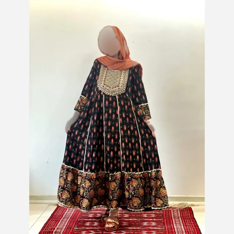 کرتی هندی زنانه جنس نخ هندی وارداتی سایز بزرگ قد 135