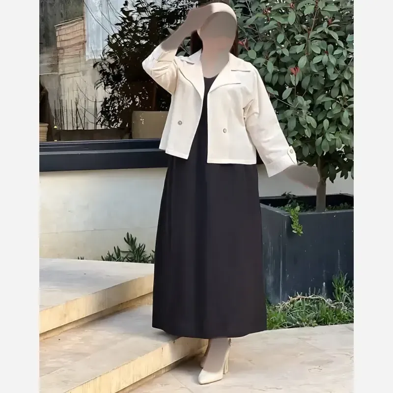 کت سارافون زنانه جنس لینن یقه انگلیسی فری سایز