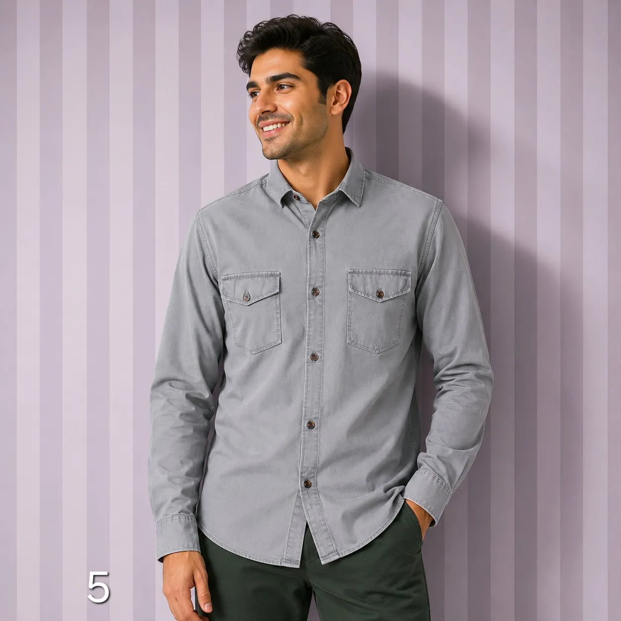 پیراهن آستین بلند مردانه کتان دو جیب سنگشور قواره آزاد