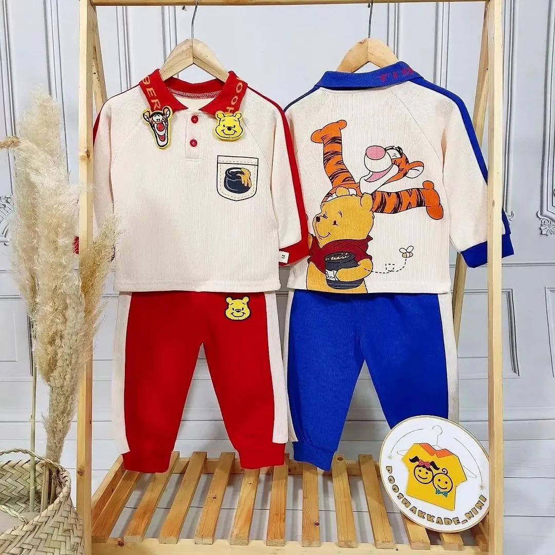 ست بلوز و شلوار بچگانه طرح پو جنس کبریتی وارداتی مناسب 6 ماه تا 4 سال
