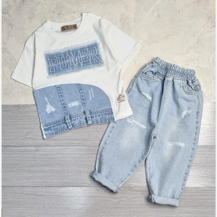 ست تیشرت و شلوار جین بچگانه اسپرت دخترانه و پسرانه 1 تا 7 سال