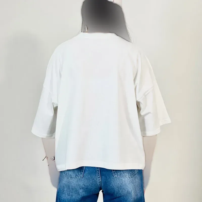 تیشرت باکسی زنانه سفید چاپدار نخ پنبه لش