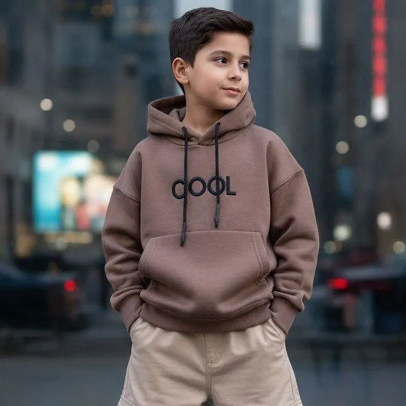 هودی دورس پسرانه کلاهدار طرح COOL با چاپ گلدوزی ضخیم