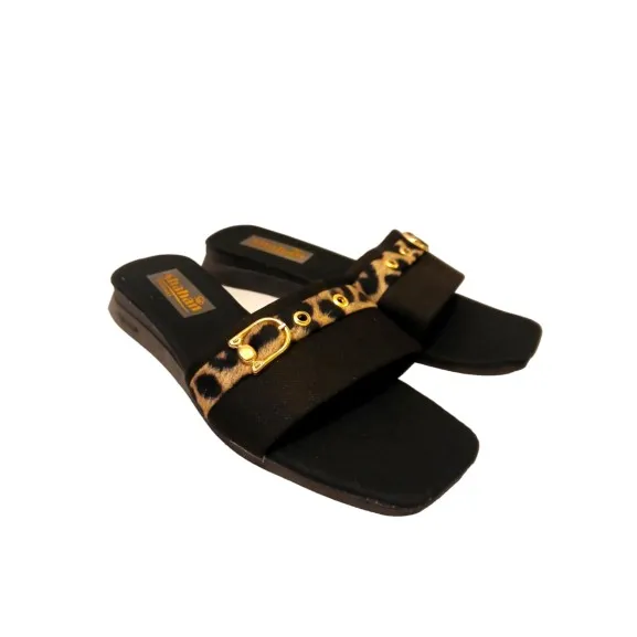 صندل زنانه مدل زرینه مشکی طرح پلنگی سایز 37 تا 40