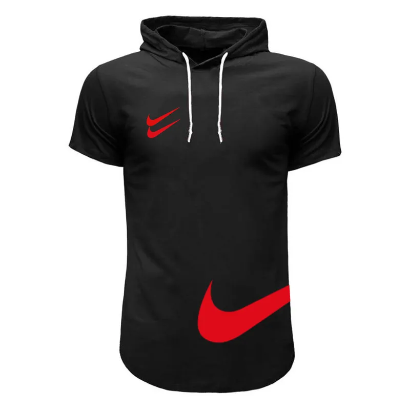 تی شرت کلاه دار مردانه نخی آستین کوتاه طرح ساده مشکی