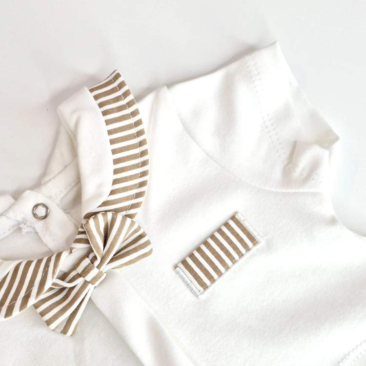 رامپر نوزادی آستین کوتاه پنبهای طرح قایق راه راه ضد حساسیت مناسب 3 تا 12 ماه