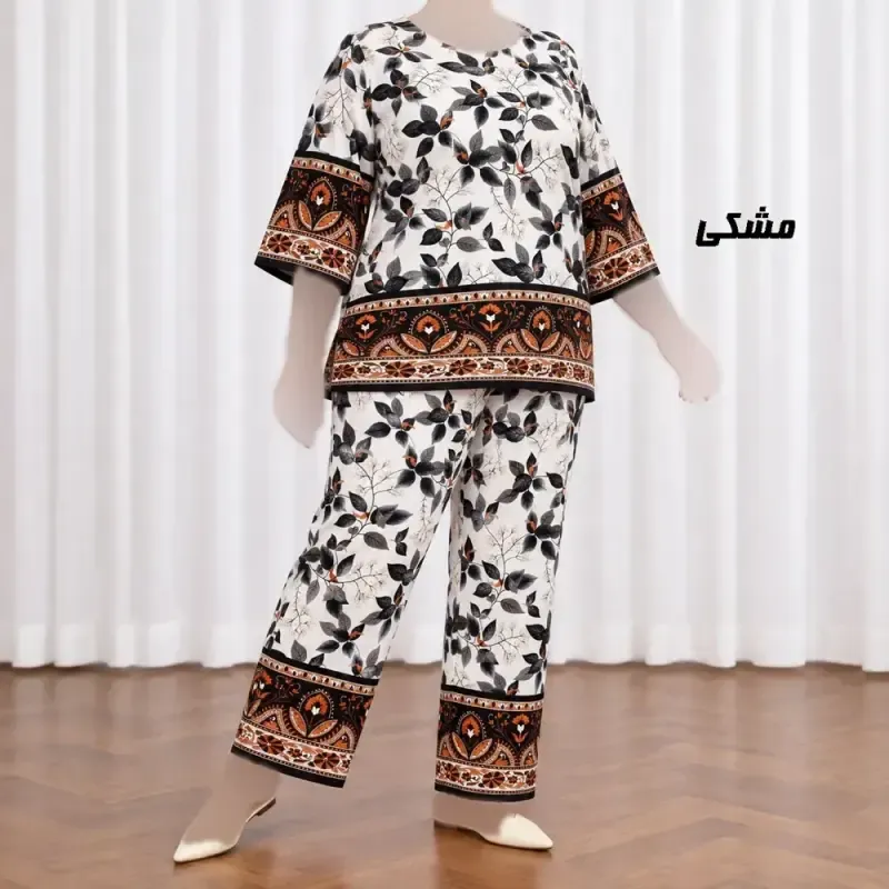 ست بلوز شلوار نخی زنانه و دخترانه فری سایز چهارفصل