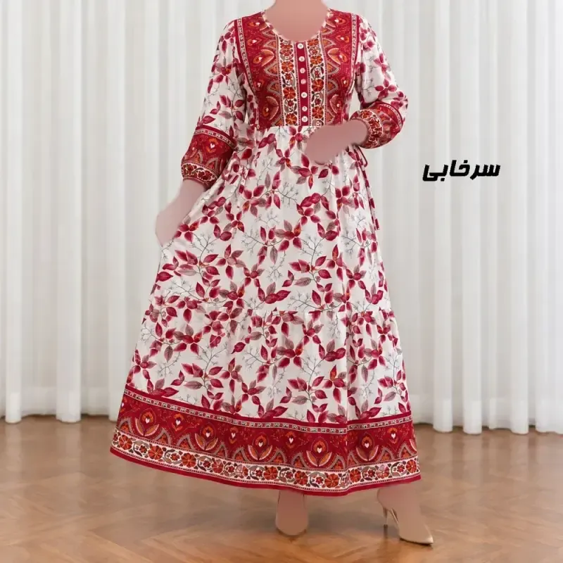 پیراهن ساحلی زنانه مدل شیردهی نخی کمربنددار فری سایز