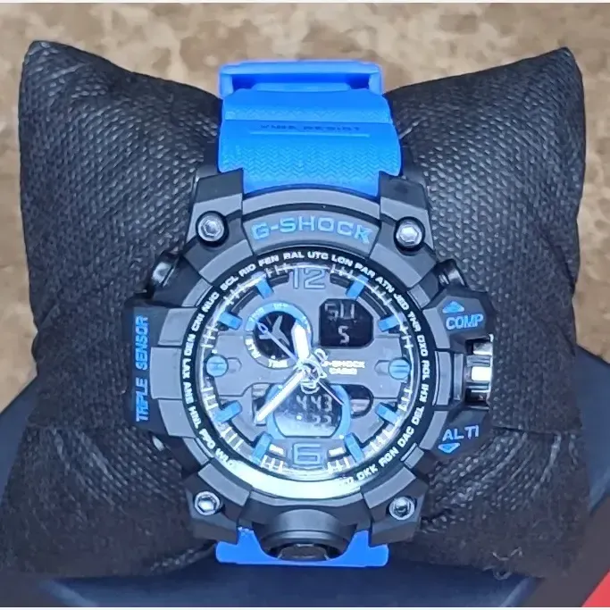 ساعت مچی عقربه ای دیجیتال جی شاک مدل CASIO G-SHOCK 5478 دوزمانه صفحه مشکی بند آبی