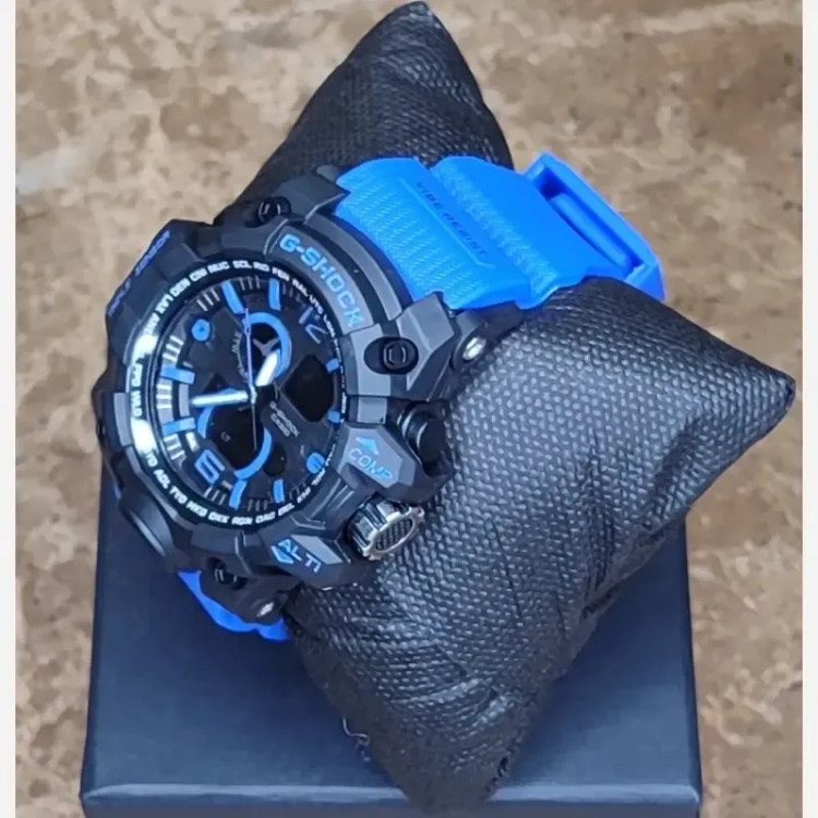 ساعت مچی عقربه ای دیجیتال جی شاک مدل CASIO G-SHOCK 5478 دوزمانه صفحه مشکی بند آبی